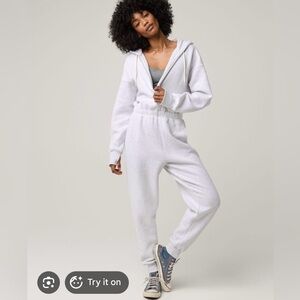 Aerie Fleece Jumpsuit Cloud Fleece Gray Zip-Up Sweatsuit Jumpsuit Womens Medium
